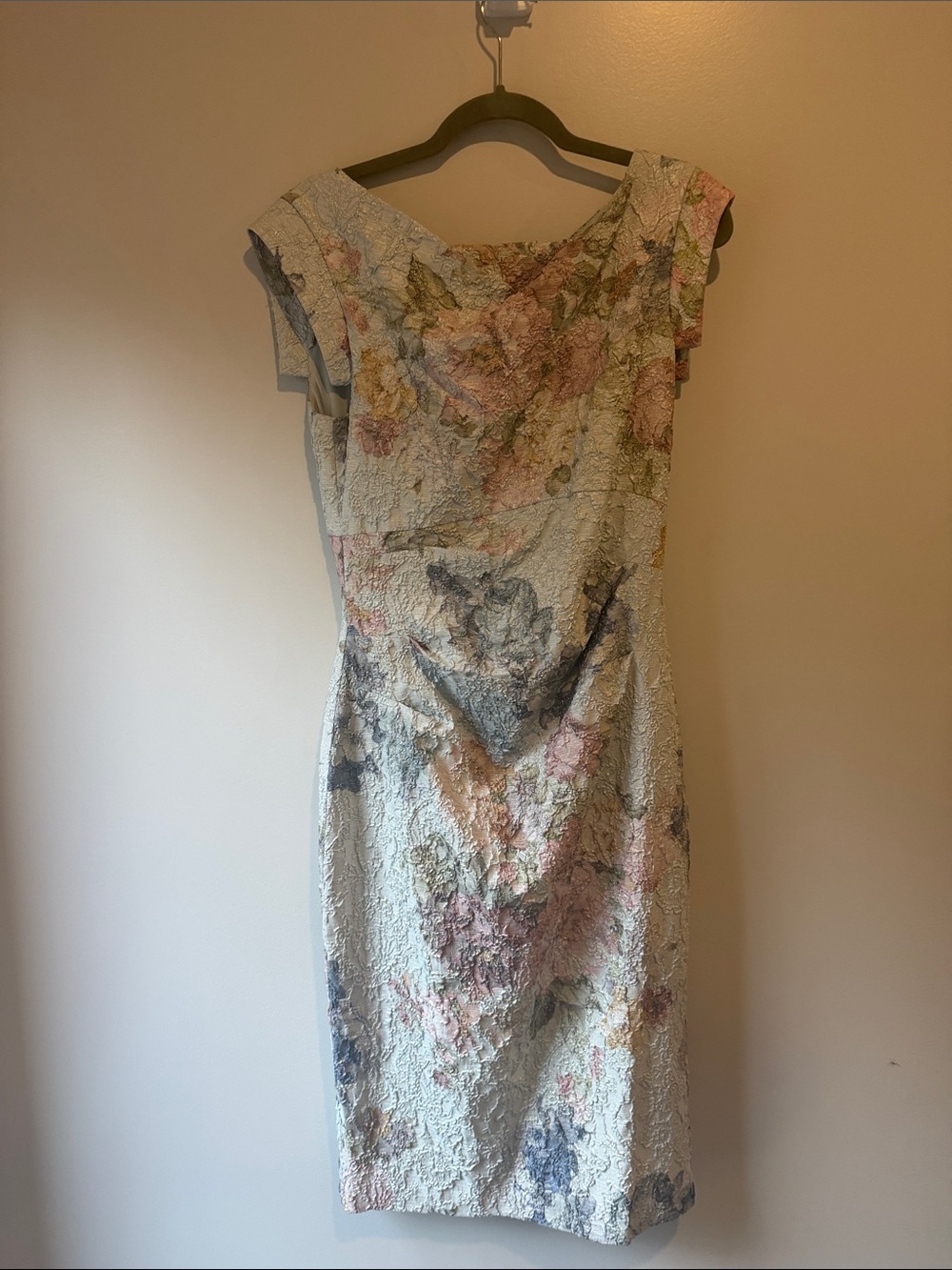 Adrianna Papell Textured Floral Midi Dress - Cream with Pastel Pink & Blue